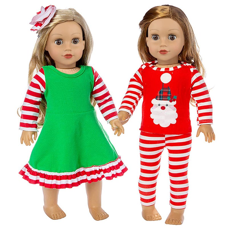 Ecore Fun Ecore un 2 Set 18 Inch Doll Christmas Clothes Dress Pajamas Outfits for 18 Inch Girl Doll - Image 1